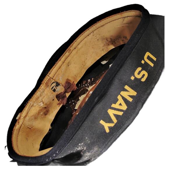 WWII–Korean War Era Formal Wool Cap – Size 6-1/2, Gold “U.S. NAVY” on Black Band - Picture 6 of 8